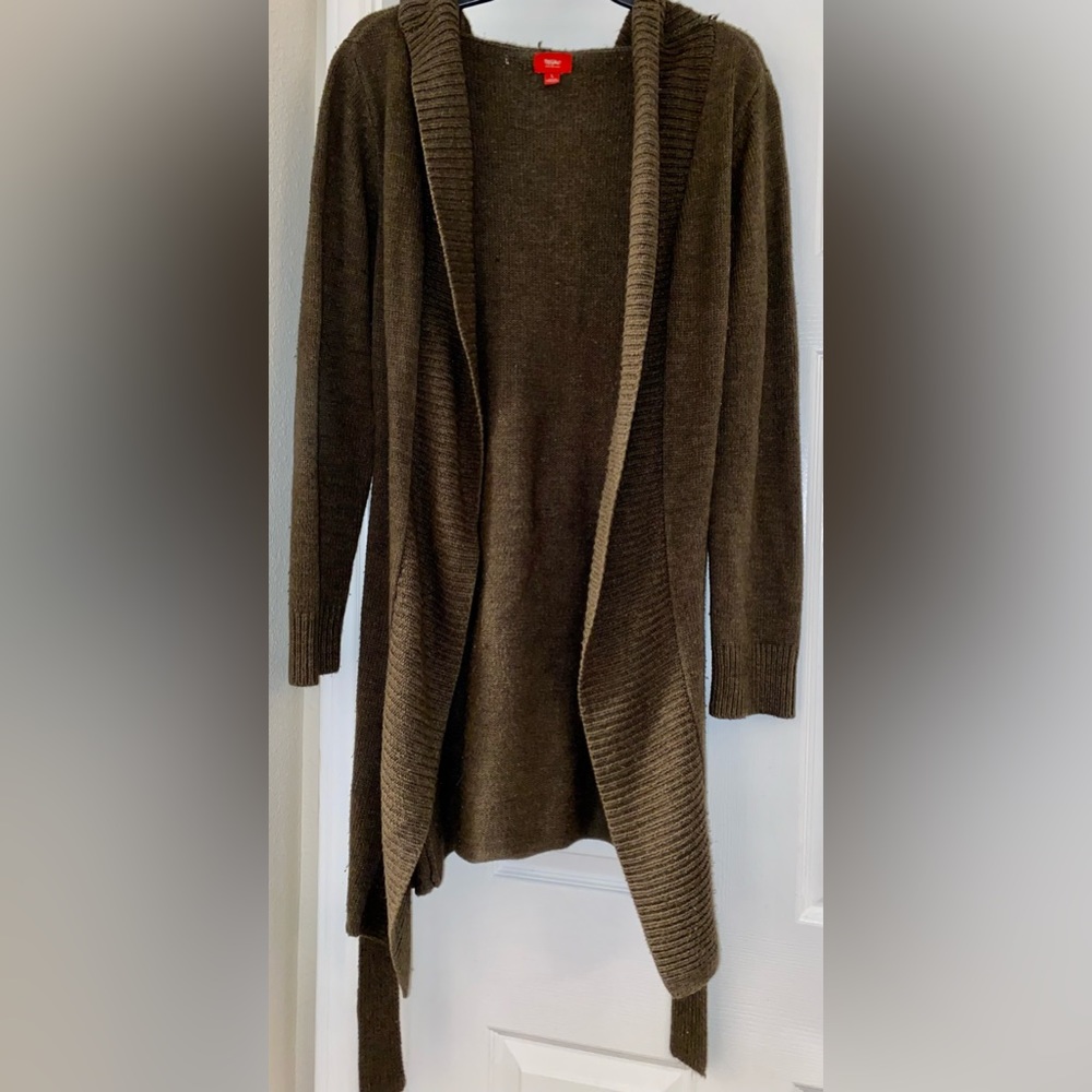 Hooded Tie Front Cardigan Sweater